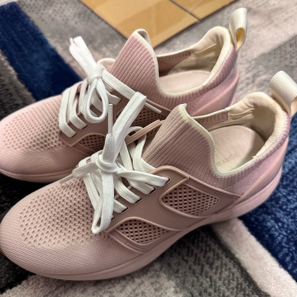 Tory burch Pink and White Sneakers with Knit Upper